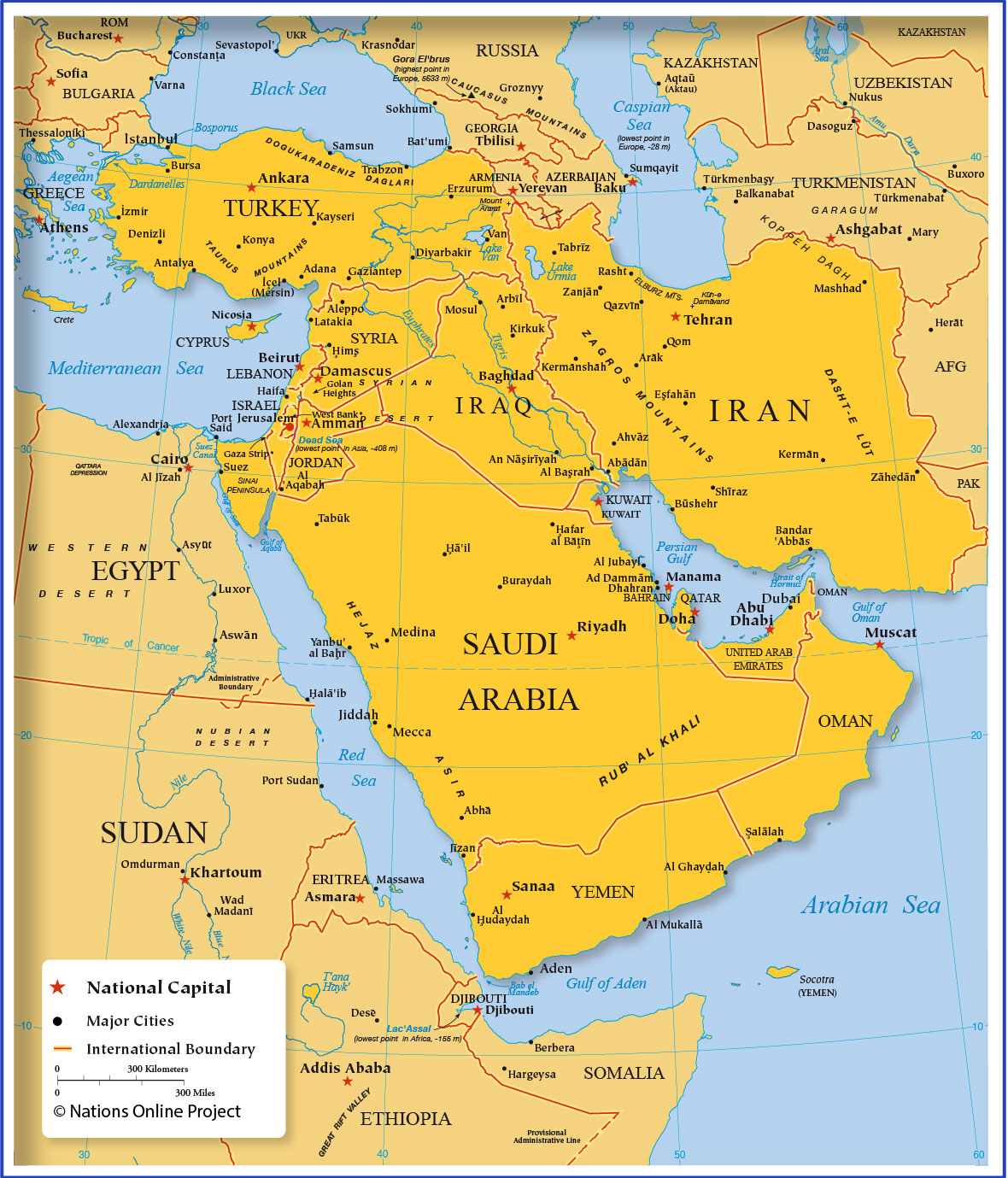 world map of middle east