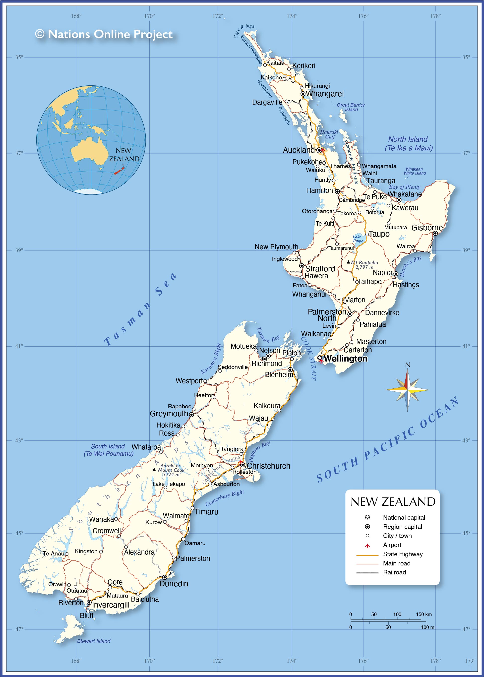 Clam Scenario discretie Political Map of New Zealand - Nations Online Project