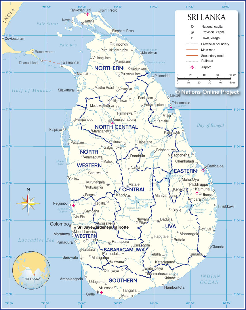 Administrative Map of Sri Lanka - Nations Online Project