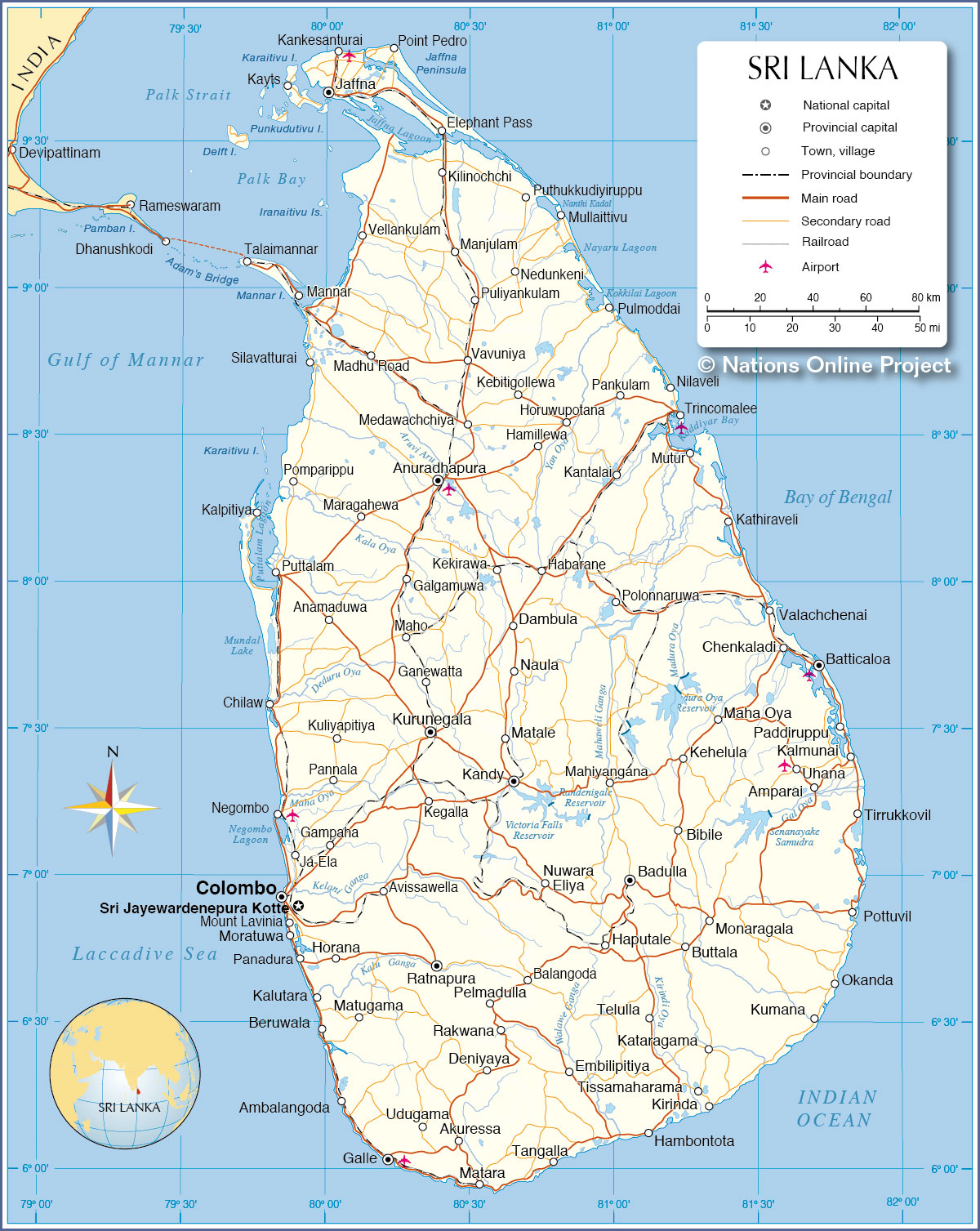 Sri Lanka Political Map Political Map of Sri Lanka   Nations Online Project