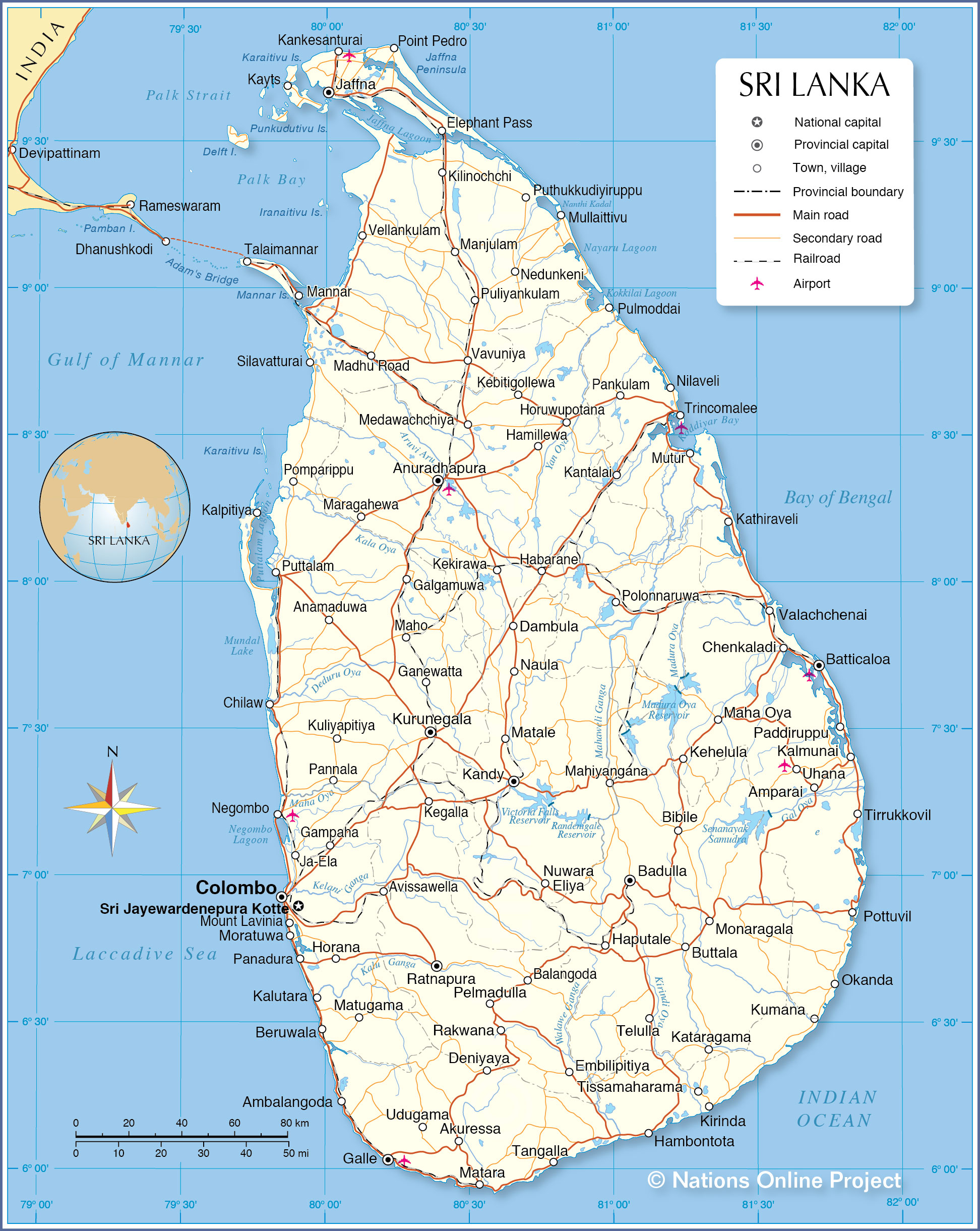 Sri Lanka Km Map Political Map Of Sri Lanka - Nations Online Project