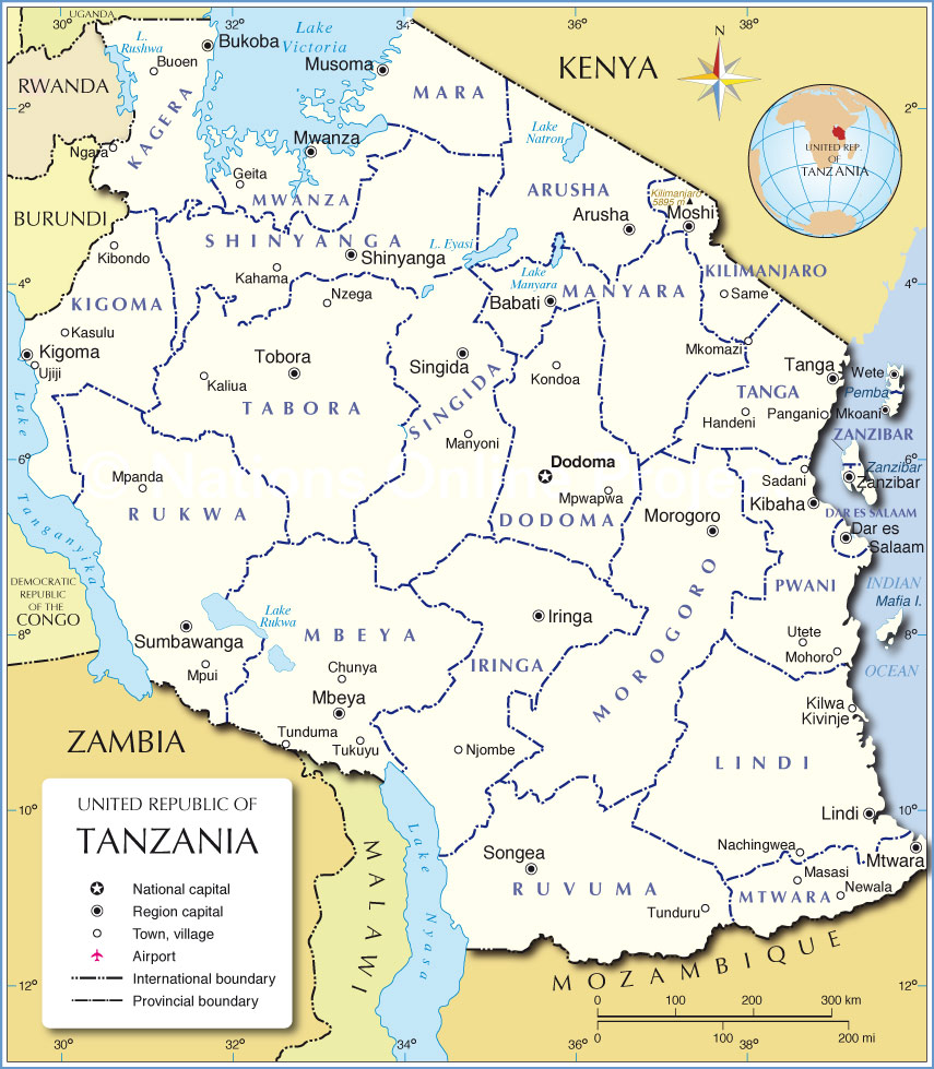 Tanzania free map, free blank map, free outline map, free base map  boundaries, main cities