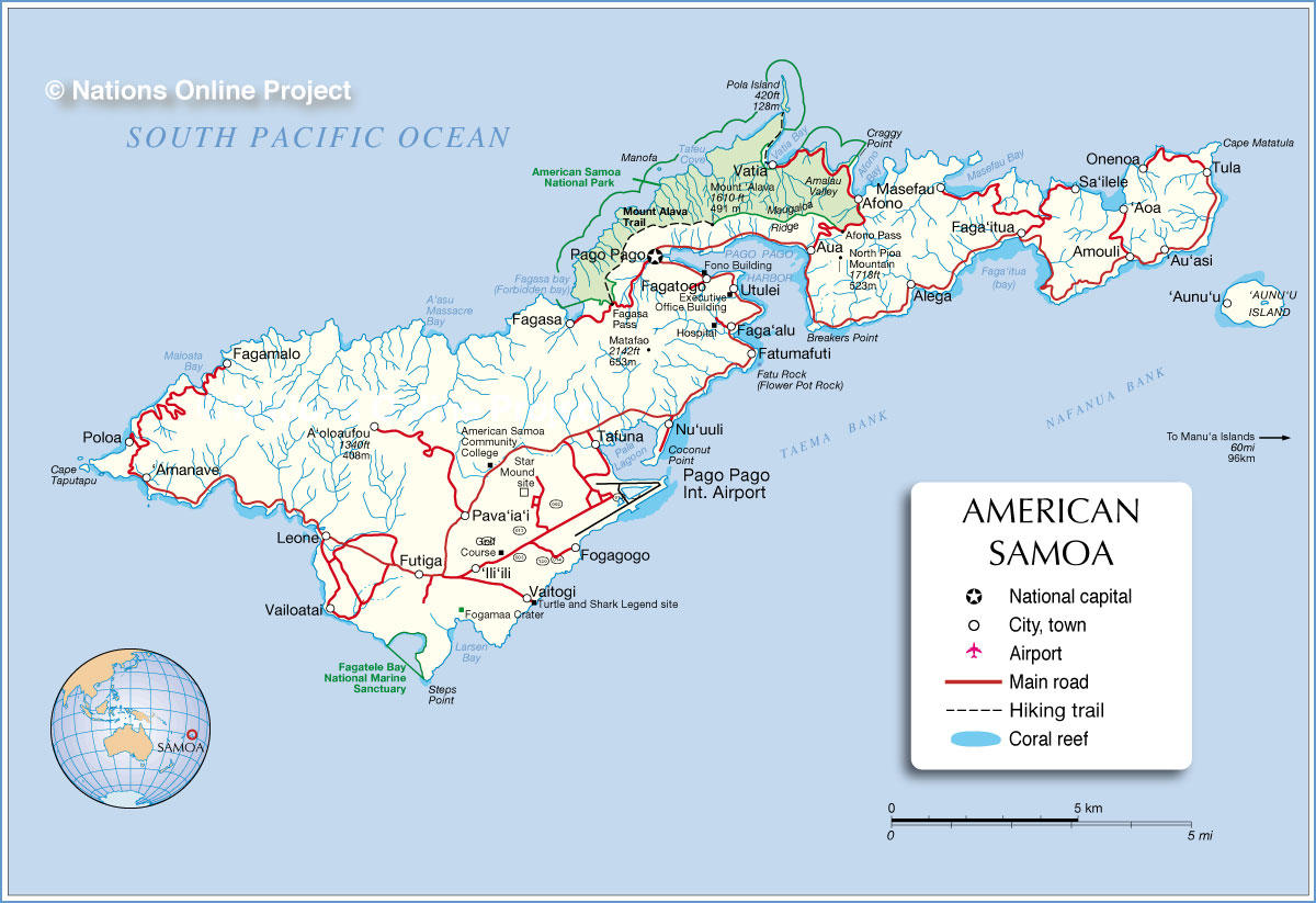 Island Of Samoa Map Map of Tutuila island, American Samoa   Nations Online Project