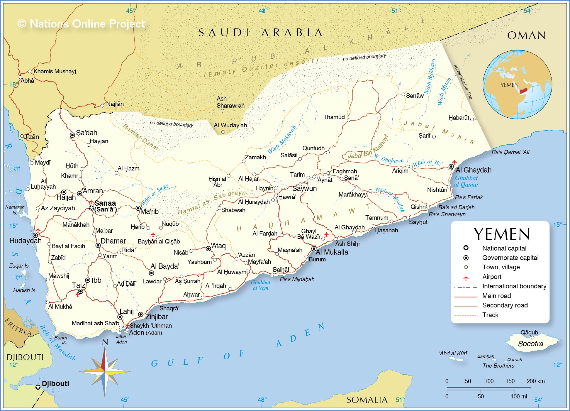A Map Of Yemen Political Map of Yemen   Nations Online Project