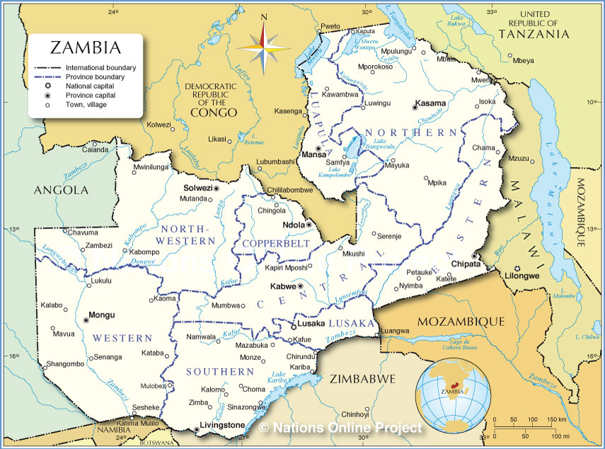 Administrative Map Of Zambia Nations Online Project